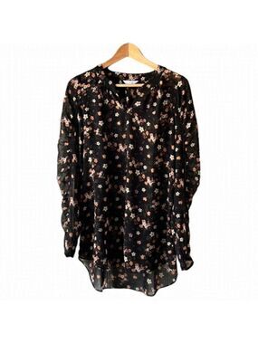 Camber & GRACE Black Floral Sheer Cut Out Sleeve Tunic Small
